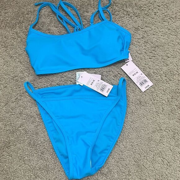Wild Fable Size M String Bikini Set Solid Pool Blue Summer Vacation Modern NWT - Picture 1 of 5
